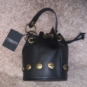 Black Italian leather small bucket bag